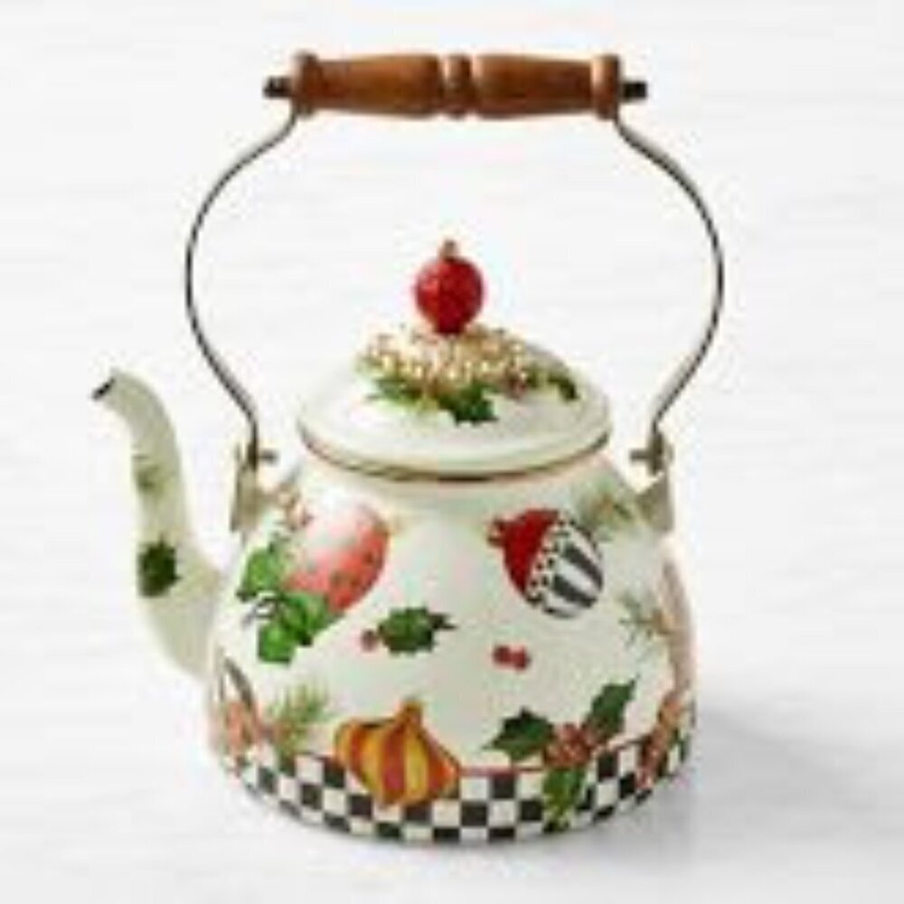 NWT - MacKenzie-Childs - Deck The Halls Tea Kettle, 2 Qt